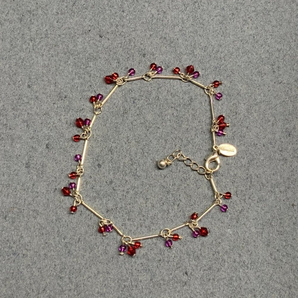 Panama Jack Ankle Bracelet 9 In Silver Bar Link Purple Red Beads Red Hat Anklet